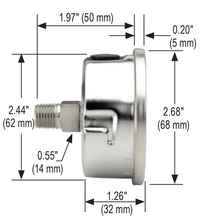 Load image into Gallery viewer, Noshok - 510 Series - 2.5&quot; Stainless Steel Gauge, Glycerin Fill 1/4&quot; NPT Center Stem - Isopure Water - 25 - 510 - 100
